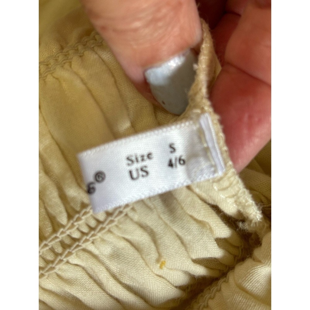 R. Vivimos Cream Swiss Dot Smocked Puff Sleeve Midi Dress Cottagecore Small - Picture 6 of 6